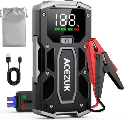 Immagine prodotto di ACEZUK Powerbank 6000A per avviamento di emergenza, avviamento di emergenza per auto 7,0 L benzina/5,5 L diesel, lampada LED, display, portatile