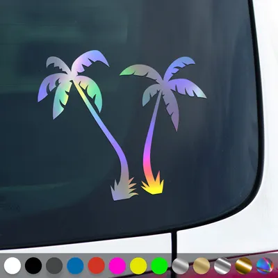 Produktbild von PantherPixel Reisen Aufkleber Insel Camping Strand Urlaub Palmen Sticker Auto Geschenkidee Farbe Oilslick-Hologramm