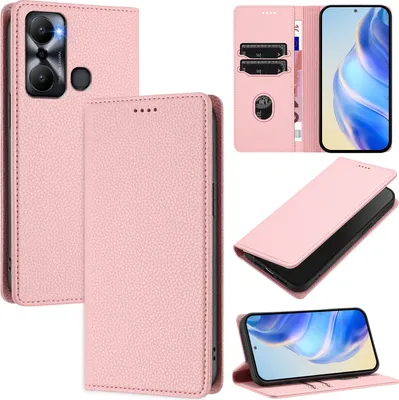 Produktbild von Litchi Leder Handyhülle für Infinix Hot 12 Play Wallet Kartenfächer Standfunktion Hülle Pink