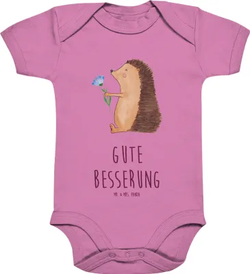 Produktbild von Mr. & Mrs. Panda babykleidung body Igel Blumen 6. - 12. Monat - Bubble Gum Pink - Geschenk, Gute Besserung, Babybody, Lustige Sprüche, Besuch, Krankenhaus, overall baby