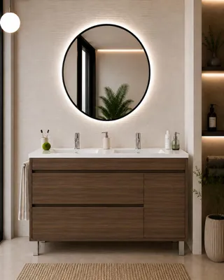 ORIGEN BATH CAPRERA Badmöbel mit Doppelwaschbecken 120x45 cm, Tea-Esche, KI-generiertes Bild