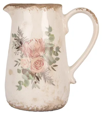 Produktbild von Clayre & Eef Dekorative Kanne 17x12x18 cm Beige Keramik Blumen