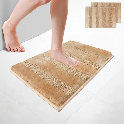 Produktbild von VOUNOT® 2er-Set Chenille Badematte Rutschfeste, Mikrofaser Badezimmerteppich 40x60cm Beige