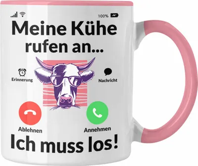 Produktbild von Trendation - Meine Kühe Rufen An Tasse Geschenk Landwirt Bauer Geschenkidee Landwirtin Kuh Grafik (Rosa)