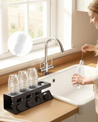 Obrázek produktu pro SONGMICS Držák na láhve, na 4 láhve, odkapávací stojan na láhve, ocel, černý