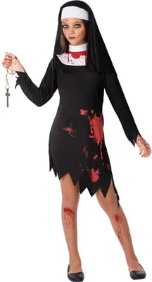 Immagine prodotto di Costume da suora sanguinaria bambino Costume di Halloween nero-bianco-rosso 7-9 anni (130-145 cm)