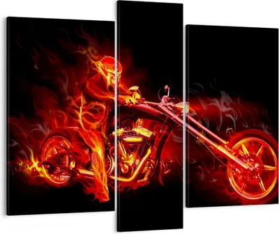 Produktbild von Bild auf Leinwand - Leinwandbild - Flammen Motorrad Skelett - 95x80cm - Wand Bild - Wanddeko - Leinwanddruck - Bilder - Kunstdruck - Wanddekoration - Leinwand bilder - Wandkunst - CB95x80-0148