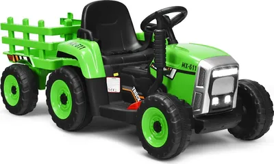 Immagine prodotto di Trattore per bambini a 3 velocità Trattore cavalcabile da 12 V con rimorchio rimovibile e luci a LED, clacson e funzioni USB verdi