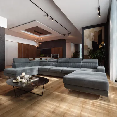 Produktbild von Masseno Ecksofa GAIAN mit Schlaffunktion U-Form, Sofa mit Bettkasten, Wohnzimmersofa, Couch, Soffa, Bettsofa, Couchgarnitur- Grau, MONOLITH 85