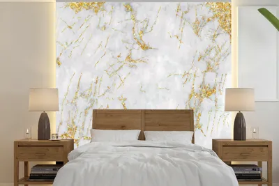 Produktbild von MuchoWow® Fototapete für Wohnzimmer oder Schlafzimmer Wandtapete Vinyl Motivtapete Marmor - Gold - Weiß - 300x300 cm - Wanddekoration