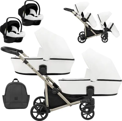 Produktbild von Kunert BRAV DUO 3in1  Doppelkinderwagen in Weiß und Gelrädern mit Champagnerrahmen