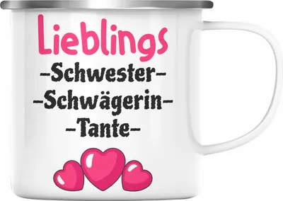 Produktbild von Trendation - Lieblings Schwester Schwägerin Tante Geschenk Emaille Tasse mit Spruch (Silber)
