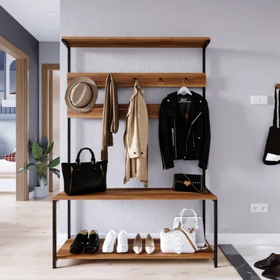 Obrázek produktu pro Skye Decor, Portmanto Beatrix L1304, předsíňový stojan, ořech, dřevotřísková deska se 100 % melaminovým povrchem, 120 x 40 x 180 cm