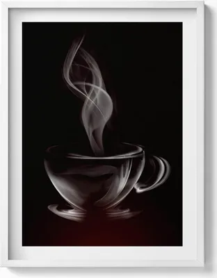 Produktbild von Abstrakte Tasse Kaffee– Wandbild mit Rahmen – Gerahmtes Bild  – Wanddekoration – 60x80 cm –  Weiß Rahmen
