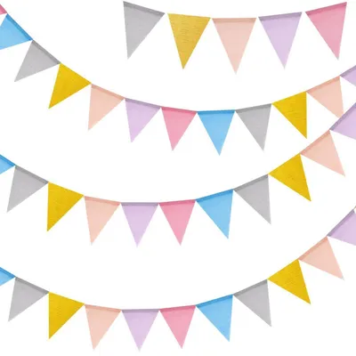 Produktbild von Wimpelkette Pastellfarben Wetterfest 3 Stück 12m 36 Wimpel Indoor/Outdoor Dekoration