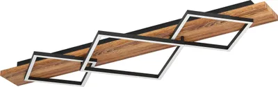 Produktbild von EGLO LED Deckenleuchte Boyal, Deckenlampe 3-flammig, Wohnzimmerlampe aus rustikalem Holz und schwarzem Metall, Lampe Decke, warmweiß, 101 cm