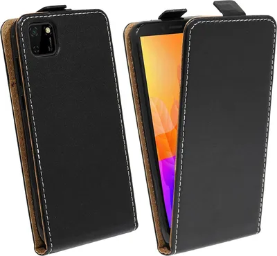Produktbild von cofi1453® Flip Case kompatibel mit HUAWEI Y5P Handy Tasche vertikal aufklappbar Schutzhülle Klapp Hülle Schwarz