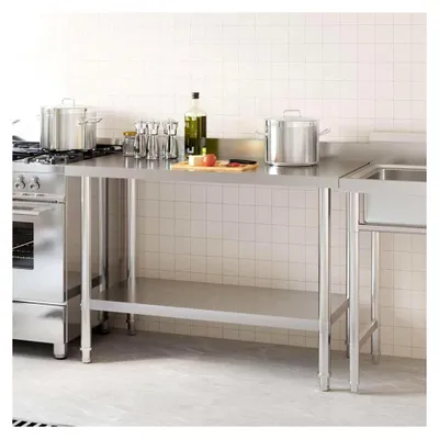 Produktbild von Edelstahl-Arbeitstisch mit Aufkantung, silbern, 120x60x93 cm, geeignet für Küchen und Restaurants
