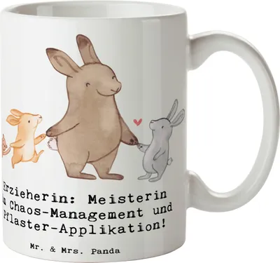 Produktbild von Mr. & Mrs. Panda Becher Erzieherin Chaos-Management - Weiß - Geschenk, Kaffeetasse, Berufsliebe, Bildung, Berufe, Multitalent, Teetasse, Freude, Berufsalltag, Tasse, Pott