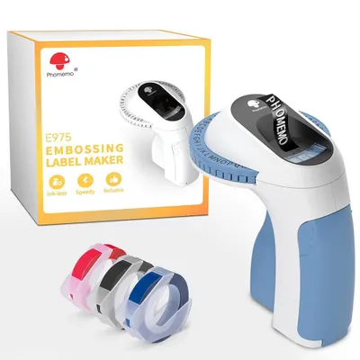 Produktbild von Phomemo E975 Etikettiergerät - 3D Beschriftungsgerät Prägegerät mit 3 Rollen Prägegerät Etiketten Tragbare für Haus, DIY (£/€, Ä, Ö, Ü)
