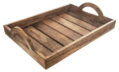 Image de Plateau de service en bois - 35,5 x 25,5 cm - Marron