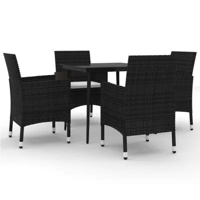 Imagen del producto de vidaXL Juego de mesa de jardín de 5 piezas con cojines, fabricado en ratán sintético y con superficie de vidrio