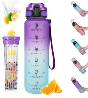 Obrázok produktu pre 1-litrová fľaša na vodu s ovocným košíkom, ideálna pre študentov, kancelárie, športovcov, deti a nadšencov fitnessu
