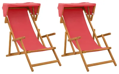 Image de vidaXL : 2 chaises longues, 3 positions, en bois d'eucalyptus massif, couleur rouge