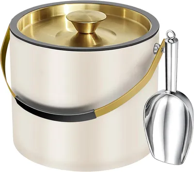 Productafbeelding van Moderne Geïsoleerde Ijsemmer met Siliconen Deksel - 3,2L - Schep - Zeef - Dubbelwandige Roestvrijstalen Ijsemmer voor Feestjes & Cocktailbar