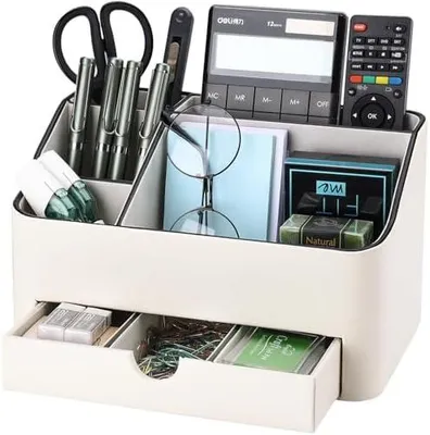 Produktbild von Büro Schreibtisch Organizer Mit 5 Fächern & Schubladen, Multifunktionales Stifte Organizer Schreibtischorganizer - Stiftehalter Schreibtisch in Büro, Zuhause (Weiß)