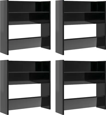 Obrázek produktu pro vidaXL Nástěnné botníky 4 ks. Černý vysoký lesk 60x18x60 cm