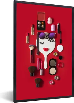 Produktbild von MuchoWow® MuchoWow® Gerahmtes Poster Weiblicher Spiegel umgeben von Make-up 20x30 cm - Poster mit zchwarzem Bilderrahmen - Drucken - Bilder Poster im Rahmen