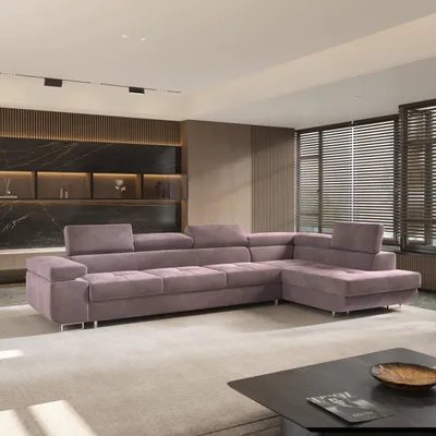 Produktbild von Masseno Ecksofa VICENTE mit Schlaffunktion L-Form, Sofa mit Bettkasten, Wohnzimmersofa, Couch, Soffa, Bettsofa, Couchgarnitur- Lila, MONOLITH 62