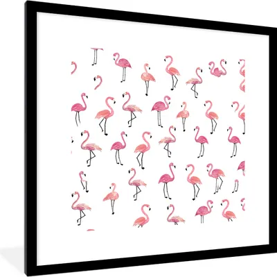 Produktbild von MuchoWow® MuchoWow® Gerahmtes Poster Flamingo - Vogel - Rosa - Muster 40x40 cm - Poster mit zchwarzem Bilderrahmen - Poster - Plakat im Rahmen