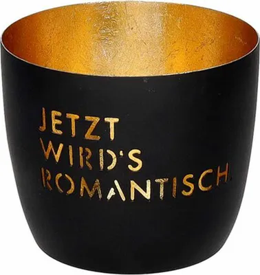 Immagine prodotto di Gift Company Windlicht Madras M, Jetzt wirds romantisch, Teelichthalter, Kerzenhalter, Eisen, Schwarz / Gold, H 8.5 cm, 1212504002