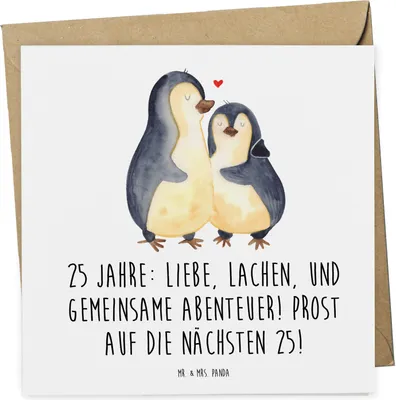 Produktbild von Mr. & Mrs. Panda Glückwunschkarte 25. Hochzeitstag Silberne Hochzeit - Weiß - Geschenk, Heiraten, anlasskarte, Grußkarte, Jubiläum, doppelkarte, Ehepaar, personalisiertes