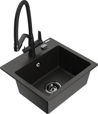 Produktbild von Mexen Milo 1-Becken-Granitspüle mit Mischbatterie Duo, Schwarz/Gold metallisch - 6505-75-671701-70-B