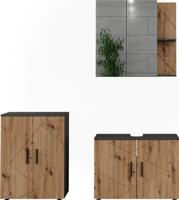 Produktbild von Badmöbel-Set Vicco Irma Anthrazit/Goldkraft Eiche 3 Teile, Model 56343
