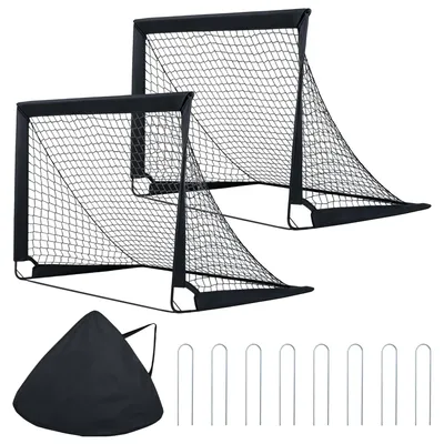Produktbild von KOMFOTTEU Fußballtor Kinder 2er Set, Fussballtor mit Glasfaserstangen & Tornetzen, faltbare Fußball Tore mit Erdspießen, kleines Outdoor Fussball Tor mit Tragetasche für Garten, Park & Strand