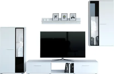Produktbild von Wohnwand 4tlg Wohnzimmer - Set SALSA weiß Vitrinen TV Schrank Wandregal