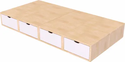 Produktbild von Bett mit Schubladen 90x200 Würfel - Naturlack/Weiß