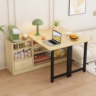 Produktbild von Ausziehbarer Klapp-Esstisch mit Stauraum,Sideboard beweglicher Esstisch,Klapp-Esstisch,Esstisch mit großem Stauraum, 360° drehbar