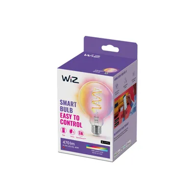 Produktbild von WiZ Filament-Lampe in Kugelform, transparent, 40 W G95 E27, Intelligentes Leuchtmittel, Wi-Fi/Bluetooth, Transparent, Wi-Fi 4 (802.11n), 802.11b, 802.11g, LED, E27