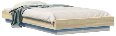 Productafbeelding van Bedframe met LED-verlichting, Sonoma-eikenhoutlook, 80 x 200 cm, gemaakt van houtvezelplaat