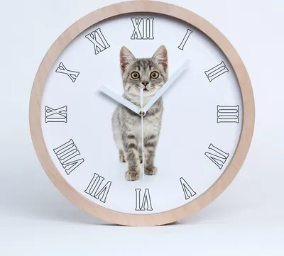 Produktbild von Holzuhr 25fi cm wanduhr - weiße Spitzen - graue Katze