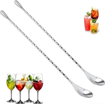 Image de Set de cuillères à cocktail en acier inoxydable, longues, en spirale, 2 pièces, accessoires de bar