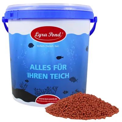 Produktbild von 10 Liter (3,7 kg) Lyra Pond® Pond Colour Astax Koi Pellets Fischfutter Teichfutter + Eimer