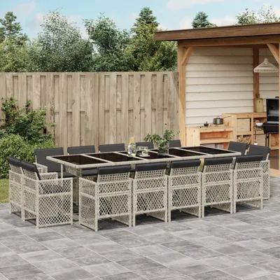 Produktbild von Möbel 15-tlg. Garten-Essgruppe mit Kissen Hellgrau Poly Rattan - Sitzgruppe 3210875