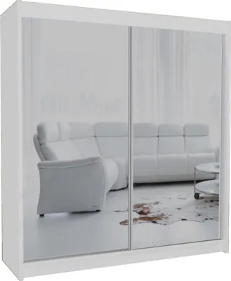 Produktbild von Schrank mit Schwebetüren DEBRA - 200cm Kleiderschrank mit Spiegeln & Kleiderstangen (Weiß)