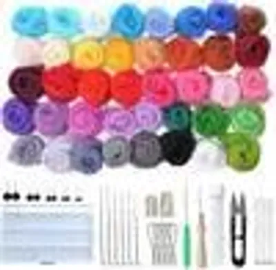 Produktbild von Filzwolle Märchenwolle, Stück Nadelfilz Wolle Set, Felting Wool Roving 40 Colours Farben Filzwolle, mit Werkzeug Set für Nassfilzen und Trockenfilzen DIY Handwerk